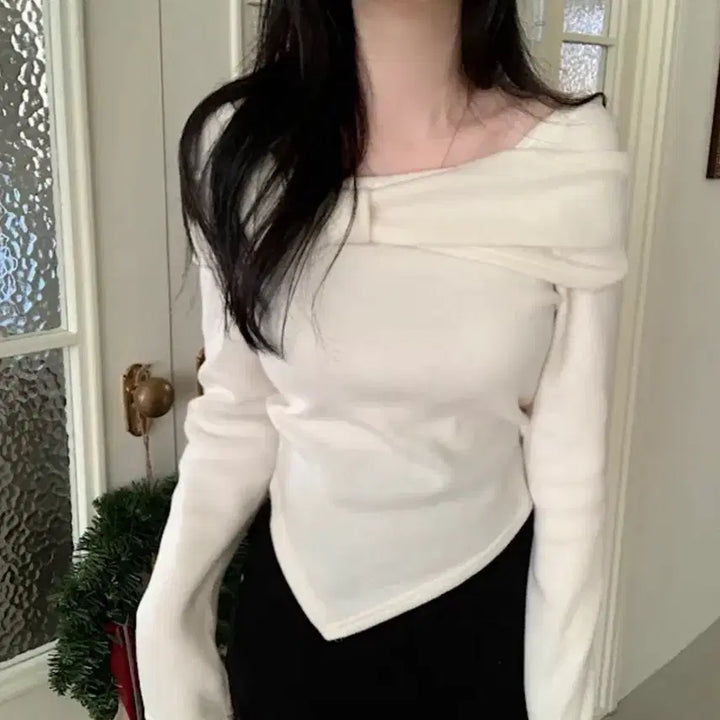 [BUNJANG] Off-shoulder Ribbed Knit Top / 리본 오프숄더 니트