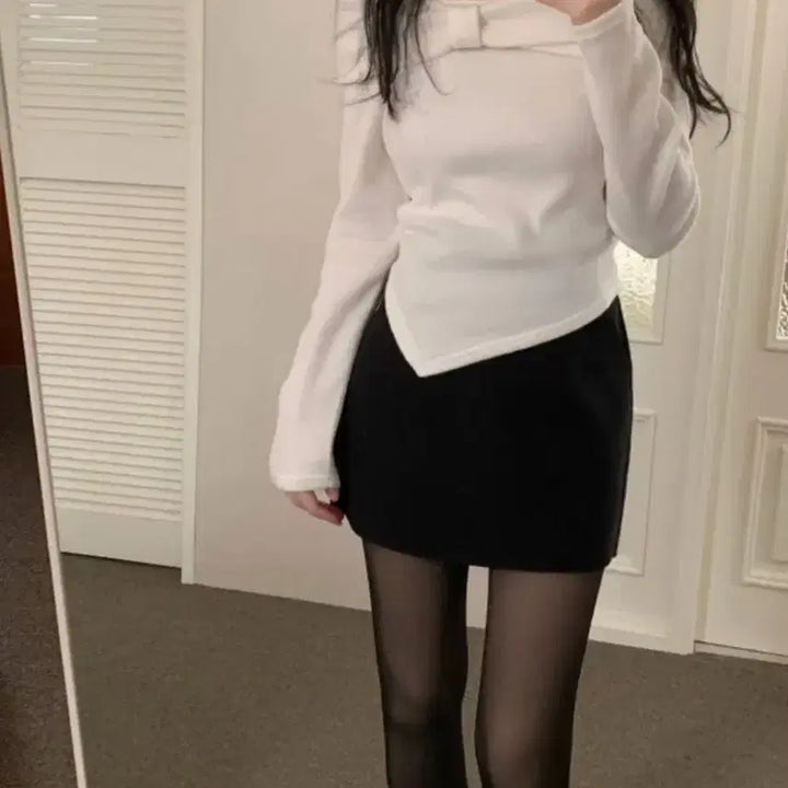 [BUNJANG] Off-shoulder Ribbed Knit Top / 리본 오프숄더 니트