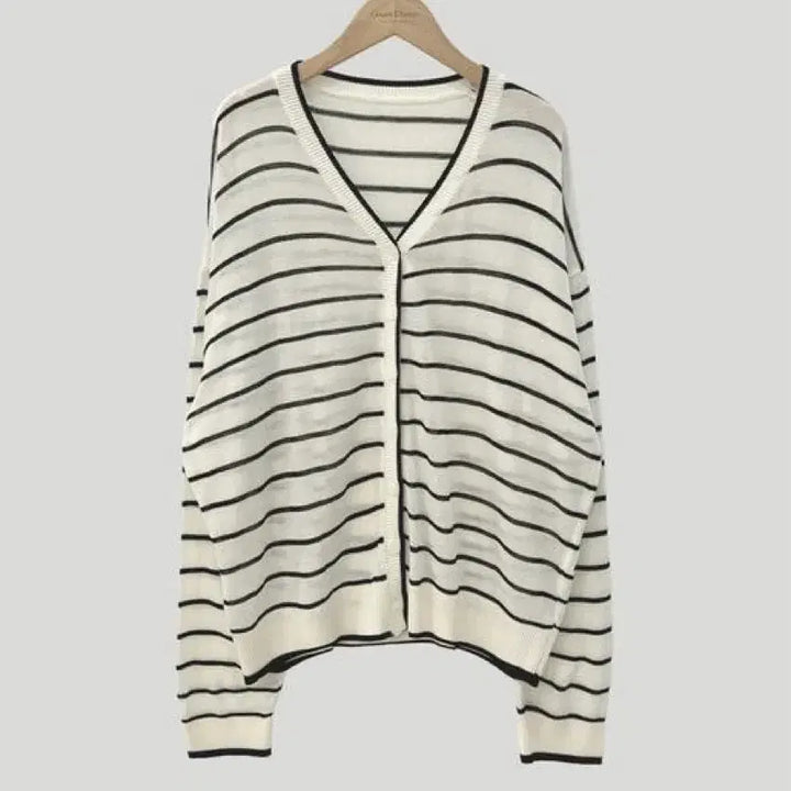 [BUNJANG] Momented Summer Stripe V-Neck Knit Cardigan / 크림치즈마켓 모먼티드 썸머 스트라이프 브이넥 니트 가디건