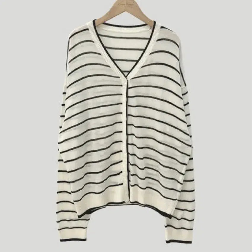 [BUNJANG] Momented Summer Stripe V-Neck Knit Cardigan / 크림치즈마켓 모먼티드 썸머 스트라이프 브이넥 니트 가디건