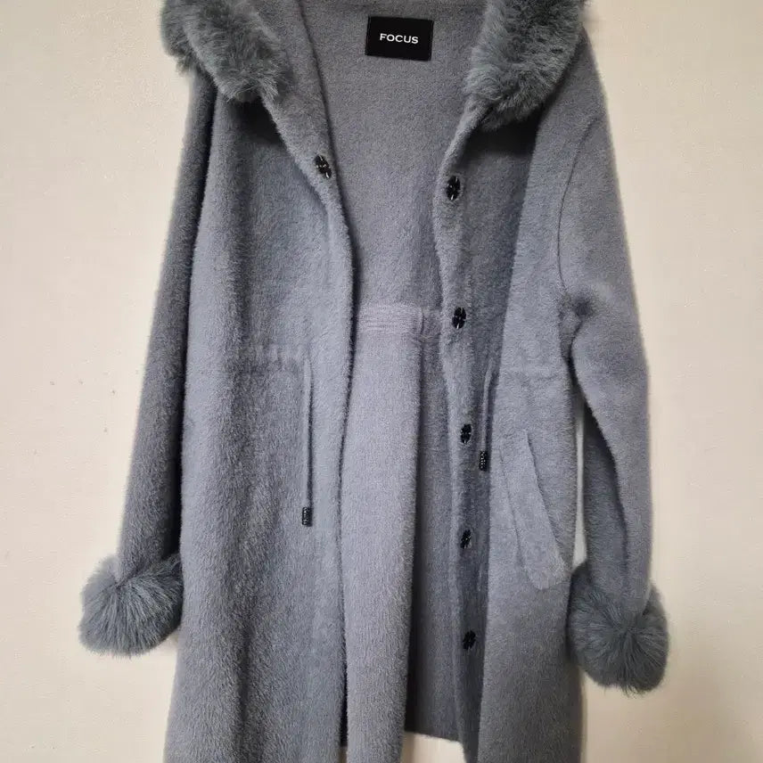 [BUNJANG] FOCUS Hooded Long Coat Grey / 옷장정리) FOCUS 퍼 후드 롱 코트 그레이