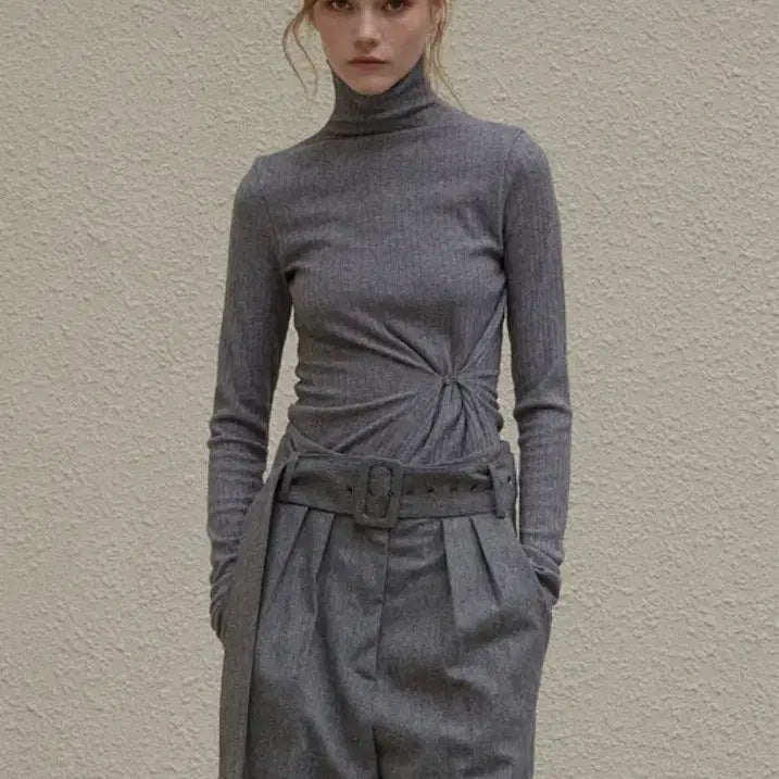 [BUNJANG] Nomer Draping High Neck Knit Gray Turtleneck / (새상품)노머 Draping high neck knit Gray 터틀넥