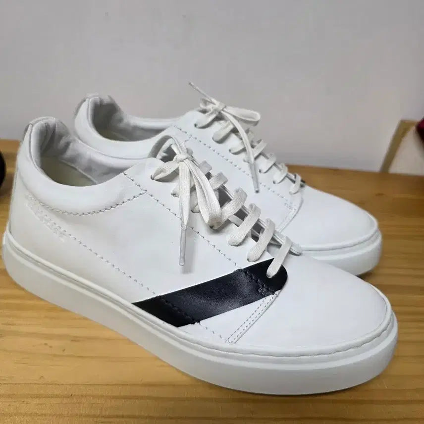 [BUNJANG] Solid Homme White Leather Sneakers / 솔리드옴므 흰색 스니커즈 운동화 미사용