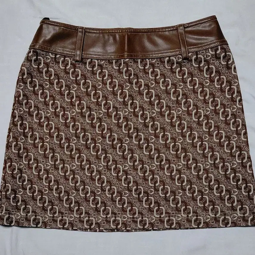 [BUNJANG] MORGAN DE TOI Logo Pattern Leather Mini Skirt / [프랑스 빈티지/38] MORGAN 로고 패턴 레더 배색 미니스커트