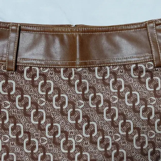 [BUNJANG] MORGAN DE TOI Logo Pattern Leather Mini Skirt / [프랑스 빈티지/38] MORGAN 로고 패턴 레더 배색 미니스커트