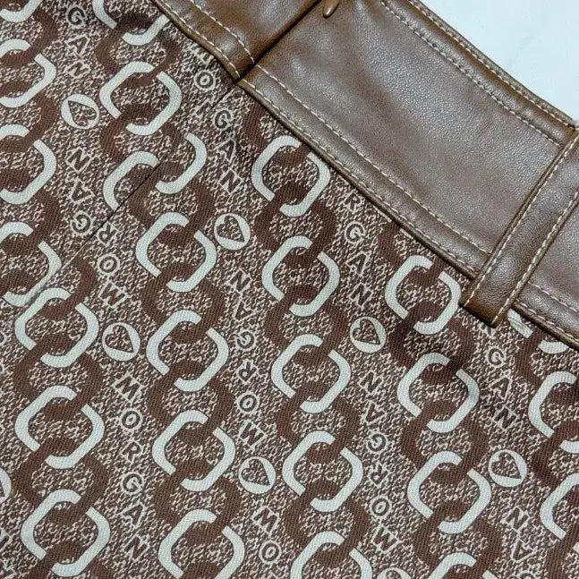 [BUNJANG] MORGAN DE TOI Logo Pattern Leather Mini Skirt / [프랑스 빈티지/38] MORGAN 로고 패턴 레더 배색 미니스커트