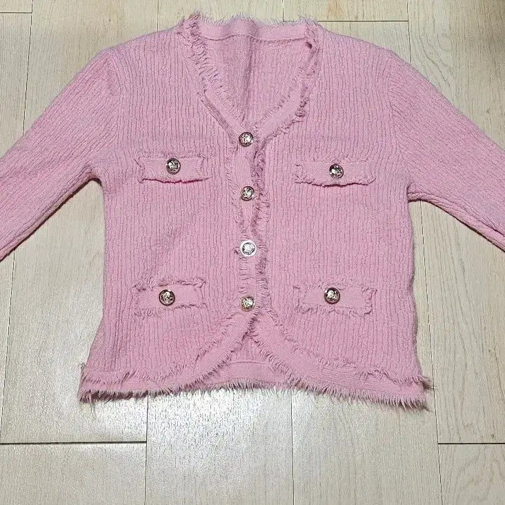 [BUNJANG] Pink Tweed Jacket with Gold Buttons / 핑크 트위드 자켓 금장 단추 장식