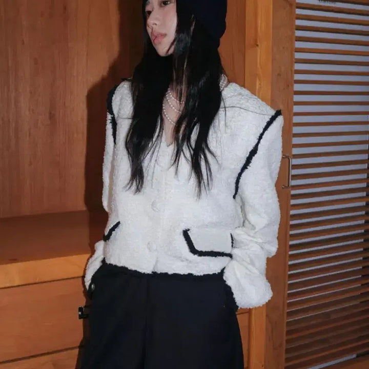 [BUNJANG] Color In ID Ivory Tweed Jacket / 컬러인아이디 OUR studio 아이보리 트위드 자켓(정가 8만원대)