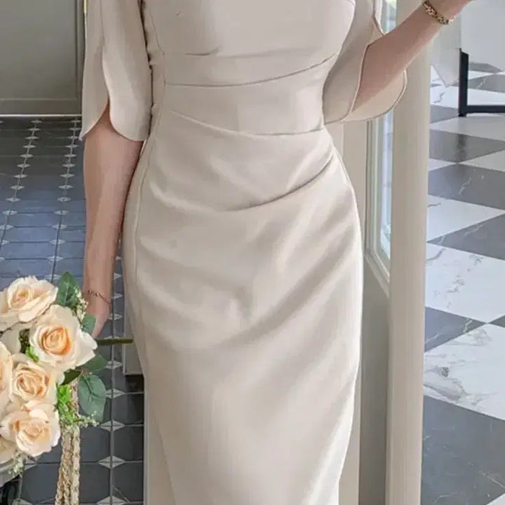 [BUNJANG] MARANT Ivory Drape Dress / [상견례/아나운서룩] 아이보리 드레이핑 원피스 L(55-77,1회 착용)