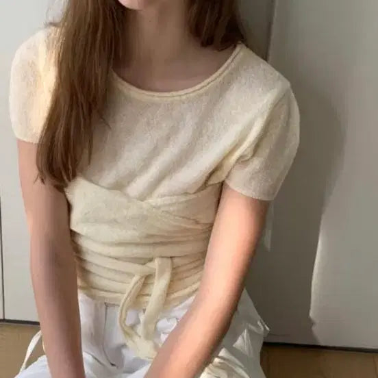 [BUNJANG] Liete Randy Knit Top / [새상품] 리에뜨 랜디 니트(반팔 랩니트)