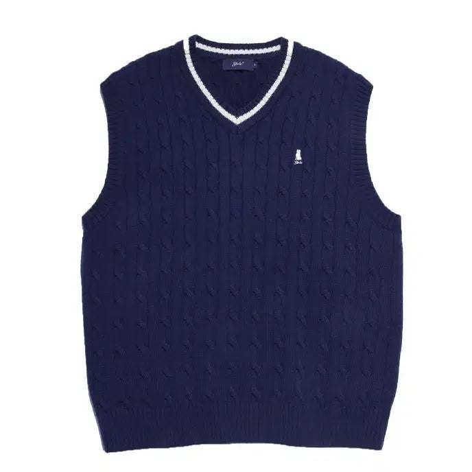 [BUNJANG] Yale Heritage Cable Knit Vest Navy / 예일 케이블 니트 베스트 네이비