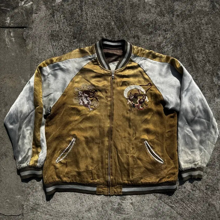 [BUNJANG] Satori Oriental Embroidered Reversible Rayon Sukajan Jacket / [XXL] Satori 오리엔탈 자수 양면 레이온 스카쟌