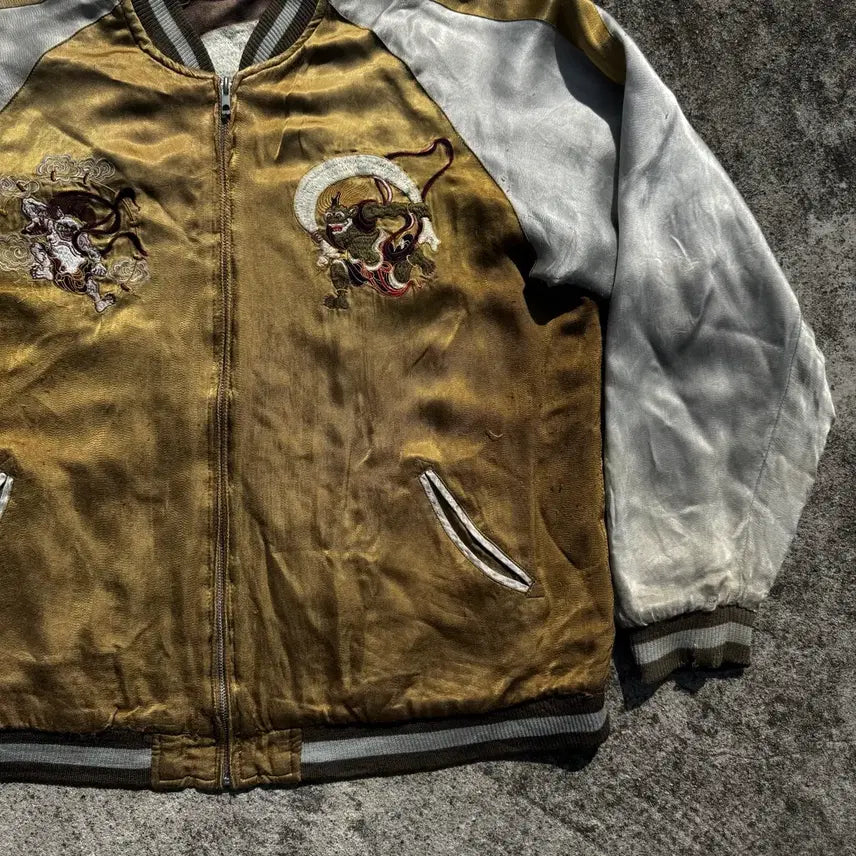 [BUNJANG] Satori Oriental Embroidered Reversible Rayon Sukajan Jacket / [XXL] Satori 오리엔탈 자수 양면 레이온 스카쟌