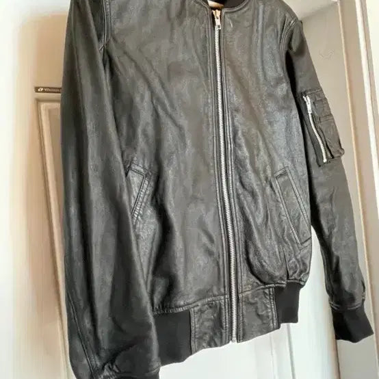 [BUNJANG] Rick Owens Leather Black Bomber Jacket / 릭 오웬스 가죽 블랙 봄버 자켓