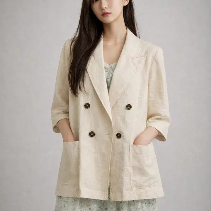 [BUNJANG] JJ JIGOTT Linen Double 7/10 Sleeve Jacket / [여자-77]JJ 지고트 린넨 더블 7부 소매 자켓