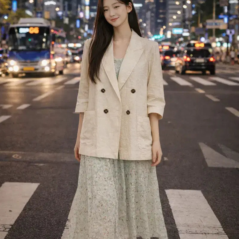 [BUNJANG] JJ JIGOTT Linen Double 7/10 Sleeve Jacket / [여자-77]JJ 지고트 린넨 더블 7부 소매 자켓