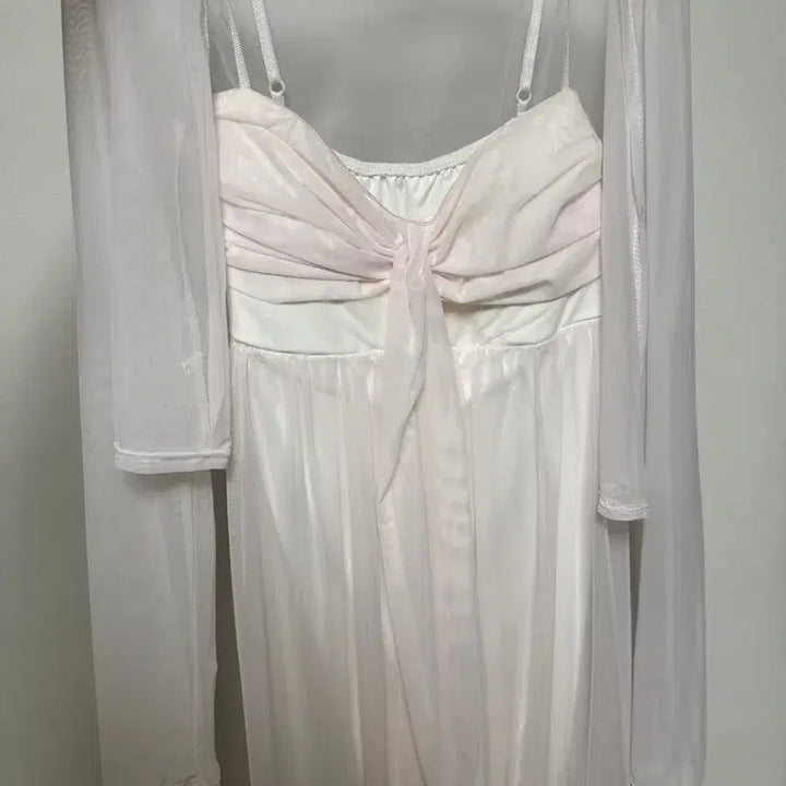 [BUNJANG] Pink Chiffon Long Dress and Cardigan Set / 핑크 쉬폰 롱 원피스 + 가디건 세트 휴양지룩