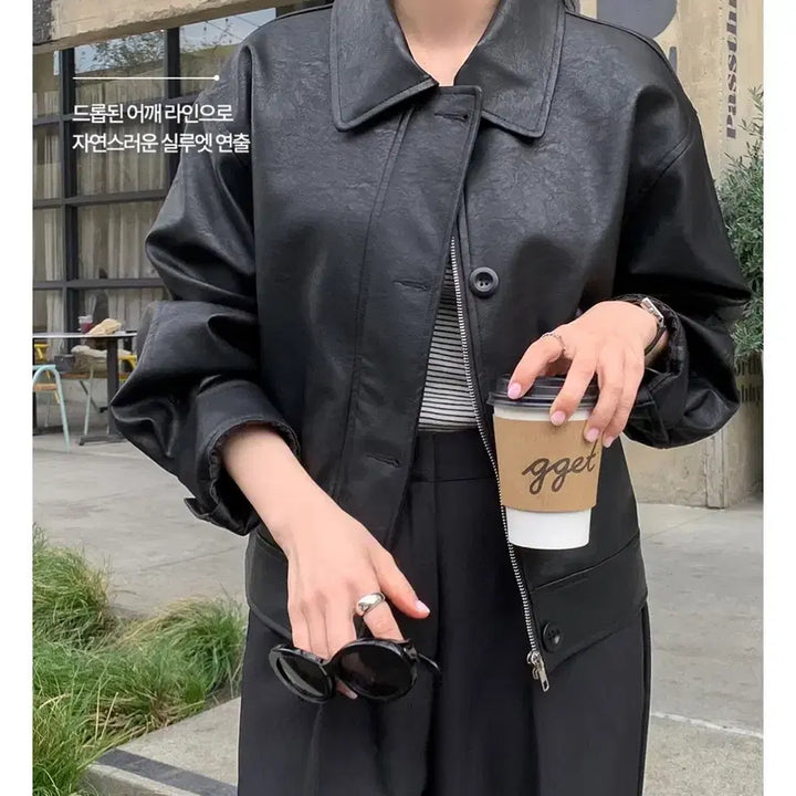 [BUNJANG] Dearment Leather Collar Jacket / 레더 카라 자켓