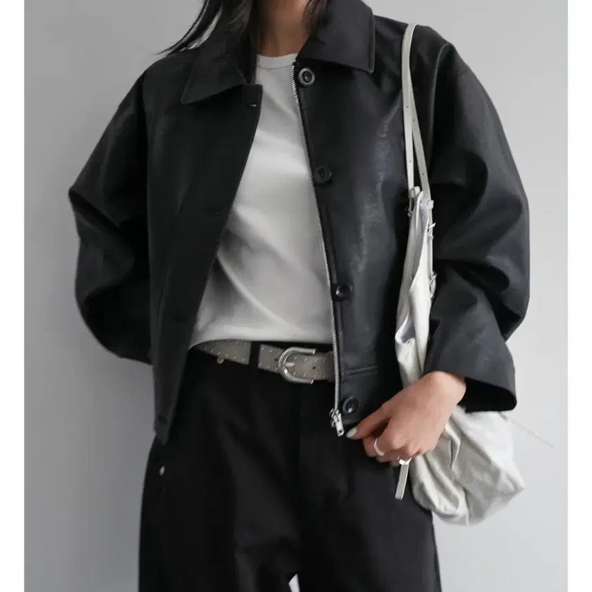 [BUNJANG] Dearment Leather Collar Jacket / 레더 카라 자켓