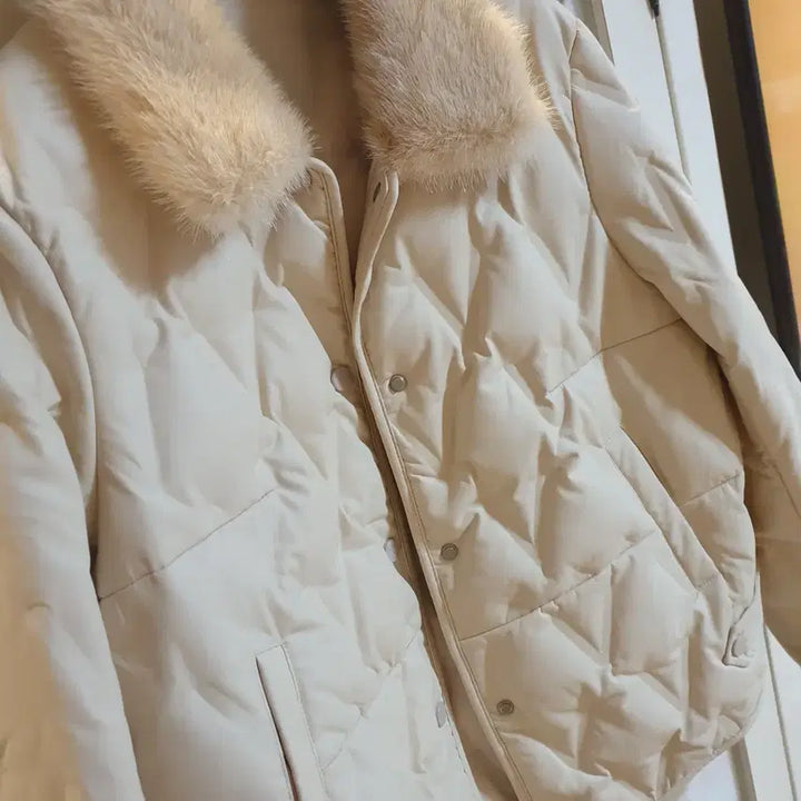 [BUNJANG] Misense Mink Fur Goose Down Padded Jacket (Ivory) / 미센스 밍크퍼 구스패딩/55-66