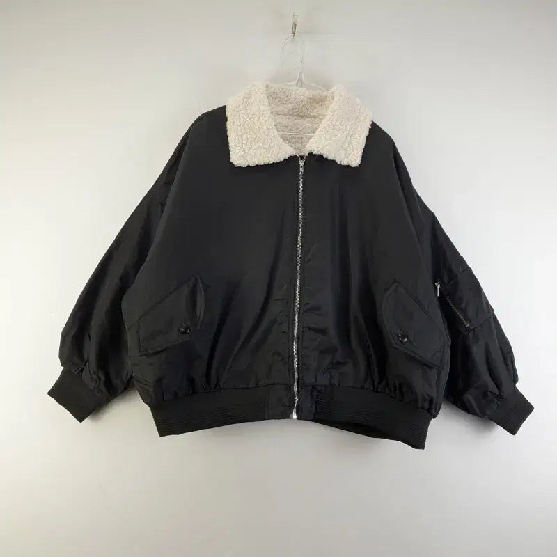 [BUNJANG] Unbranded Black Fur Collar Blouson Jacket / 여성FREE 블랙 털카라 블루종 자켓 M0939