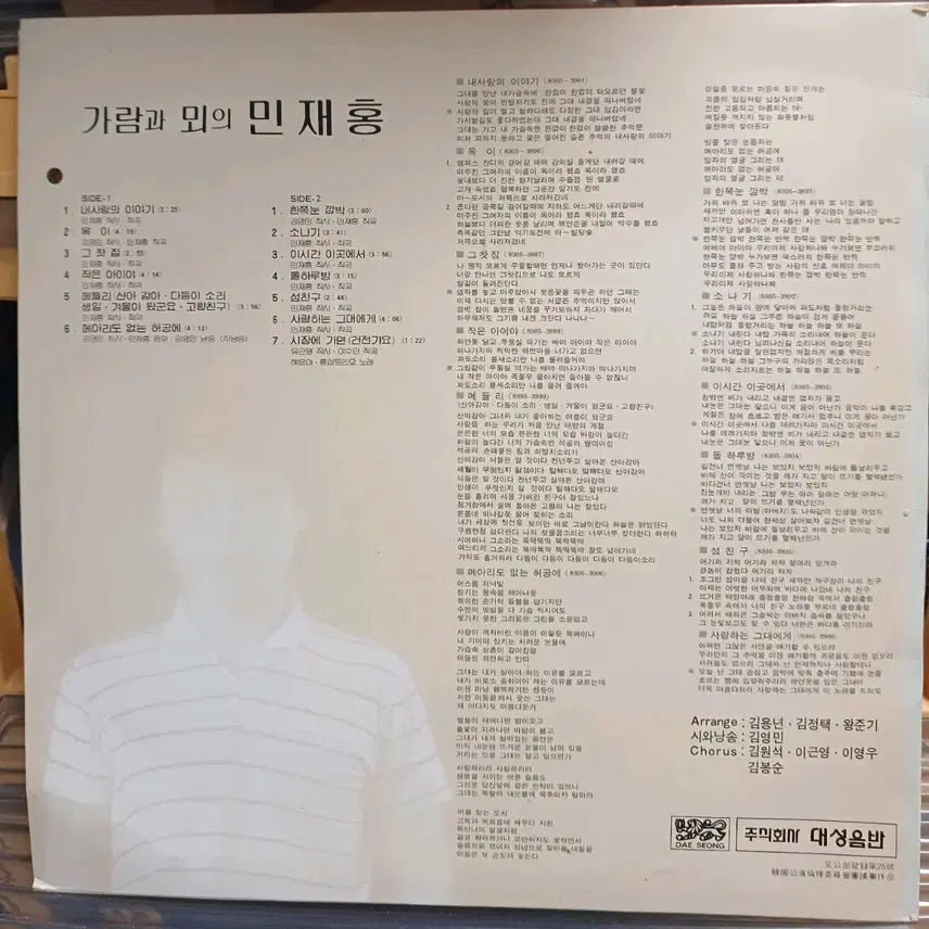[BUNJANG] Garamgwa Moe Min Jae-ho 1983 Solo Album LP / 가람과뫼 민재호LP 83년 솔로 앨범 MINT