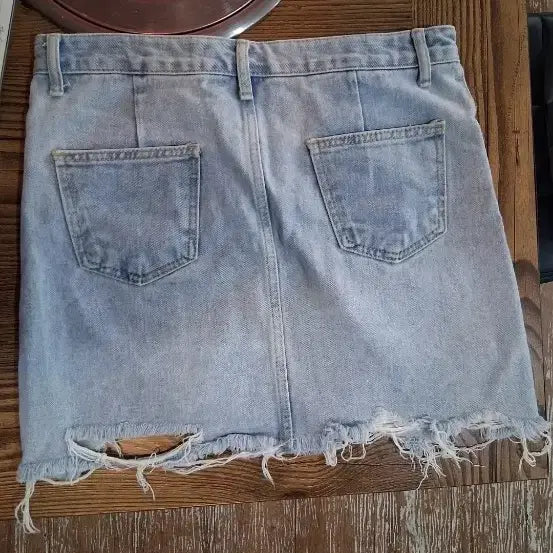 [BUNJANG] Denim Mini Skirt / 연청 데님 미니스커트 데미지 밑단