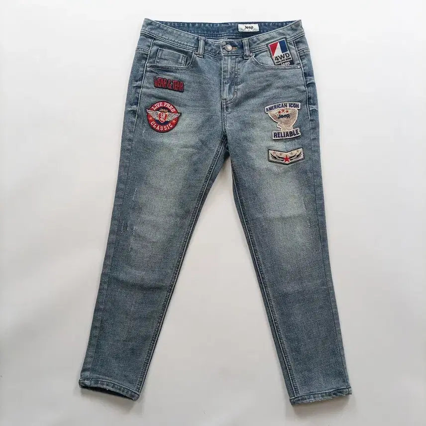 [BUNJANG] Jeep Patchwork Slim Denim Pants (Size 28) / 지프 청바지 사이즈28 슬림 9부 패치워크 여자 여성 데님팬츠 A9428