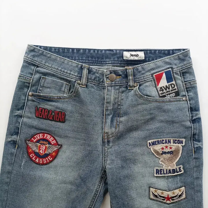 [BUNJANG] Jeep Patchwork Slim Denim Pants (Size 28) / 지프 청바지 사이즈28 슬림 9부 패치워크 여자 여성 데님팬츠 A9428