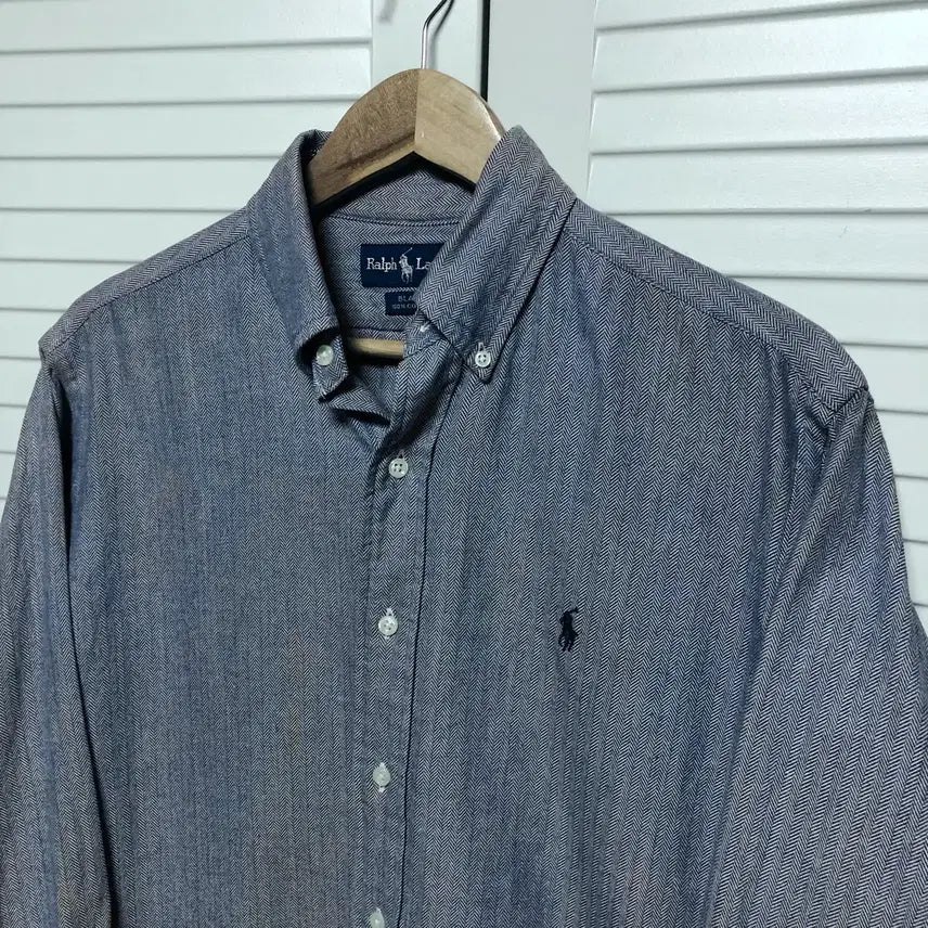 [BUNJANG] Polo Ralph Lauren Herringbone Shirt for Men / 폴로 랄프로렌 헤링본 셔츠 깔끔 남성용