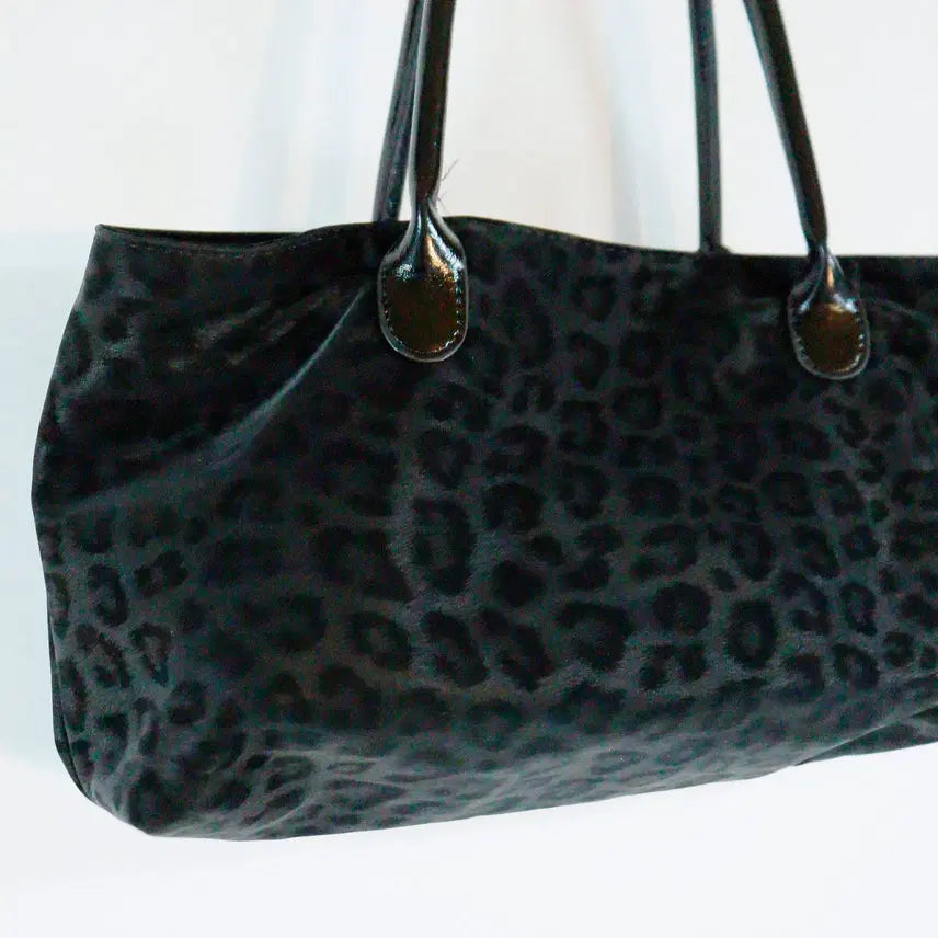 [BUNJANG] No Brand Leopard Print Suede Tote Bag / 블랙 레오파드 세무느낌 백