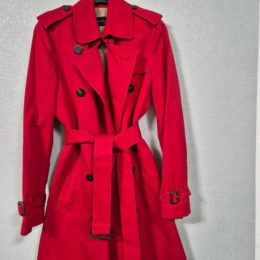 [BUNJANG] Vicolique Red Quilted Trench Coat - Size 55 / 비꼴리끄 레드 누빔 트렌치코트 55