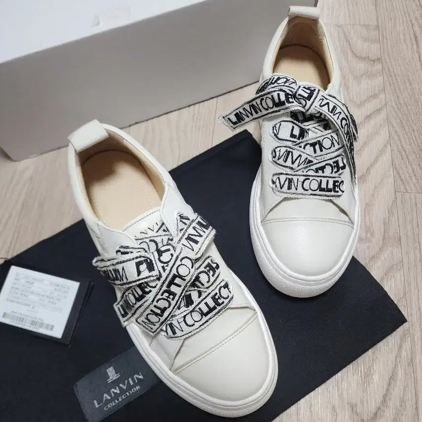 [BUNJANG] Lanvin Collection Leather Embroidered Strap Sneakers / [230]한섬 랑방컬렉션 레더 자수 스트랩 스니커즈 레터링 리본 운동화