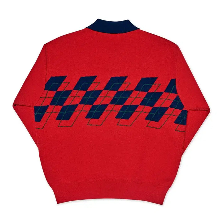 [BUNJANG] THAMES Argyle Knit Polo Red XL / THAMES 아가일 니트 폴로 레드 XL