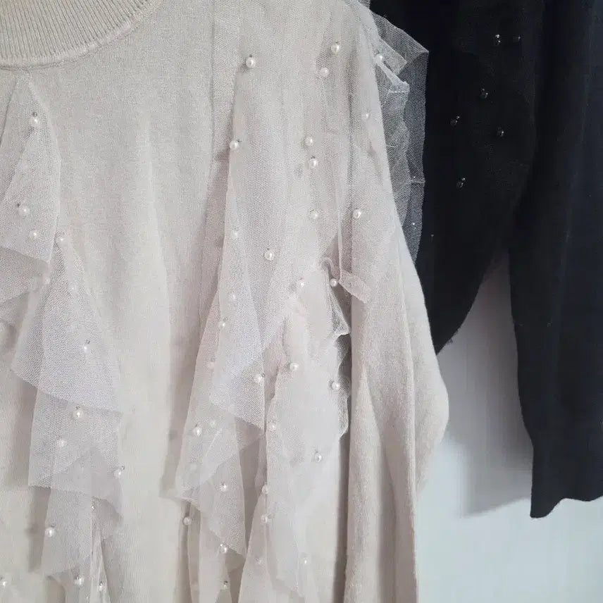 [BUNJANG] Pearl Knit Set / 진주 니트 블랙/베이지 세트