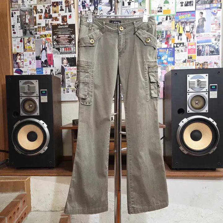 [BUNJANG] JPN Khaki Cargo Low Rise Bootcut Cotton Pants / JPN 카키 카고 로우라아즈 부츠컷 코튼 팬츠