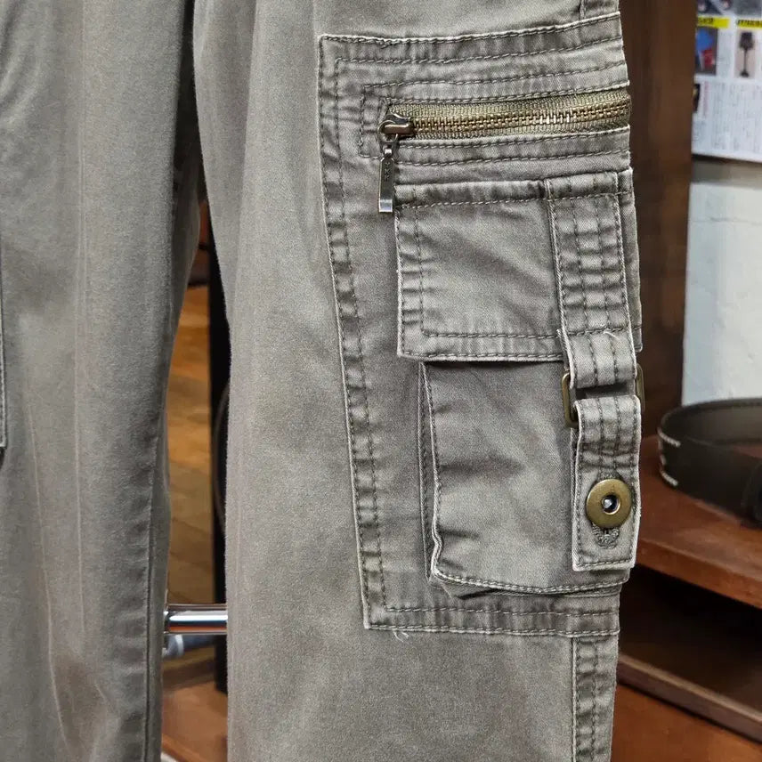 [BUNJANG] JPN Khaki Cargo Low Rise Bootcut Cotton Pants / JPN 카키 카고 로우라아즈 부츠컷 코튼 팬츠