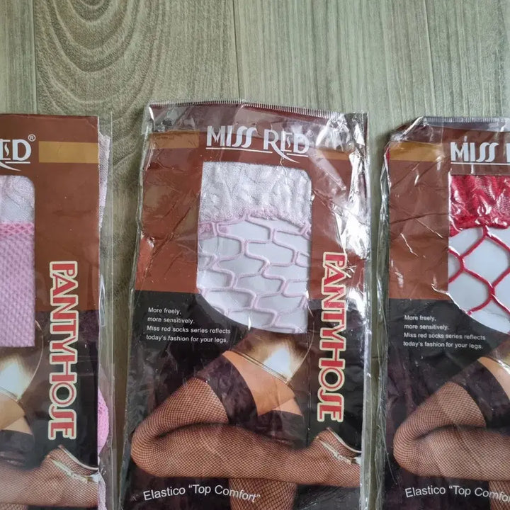 [BUNJANG] Miss Red Lace Garter Band Stockings Bundle Set / 수입 미스레드 칼라  망사 가터 밴드스타킹 3장 일괄
