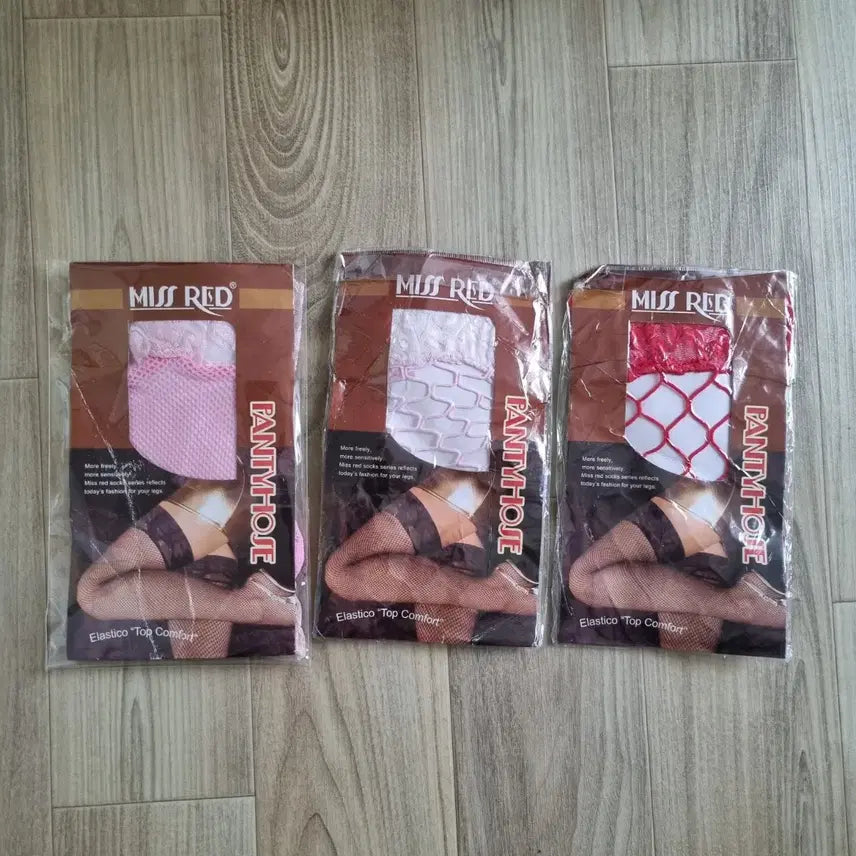 [BUNJANG] Miss Red Lace Garter Band Stockings Bundle Set / 수입 미스레드 칼라  망사 가터 밴드스타킹 3장 일괄