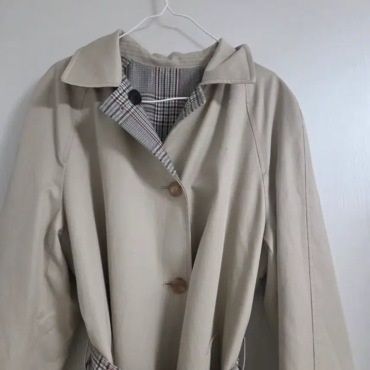 [BUNJANG] Beige Check Lined Long Trench Coat / 베이지색 체크 안감 롱 트렌치코트
