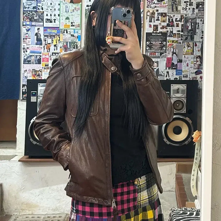 [BUNJANG] Vintage Brown Two-Pocket Lambskin Jacket / 빈티지 브라운 투포켓 양가죽 자켓