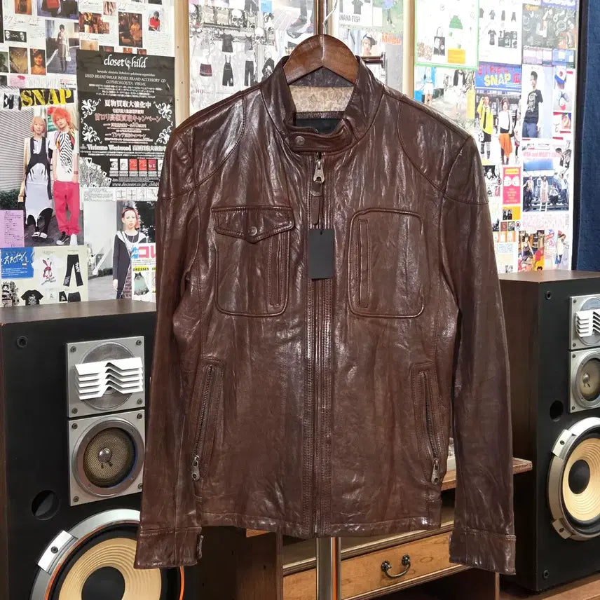 [BUNJANG] Vintage Brown Two-Pocket Lambskin Jacket / 빈티지 브라운 투포켓 양가죽 자켓