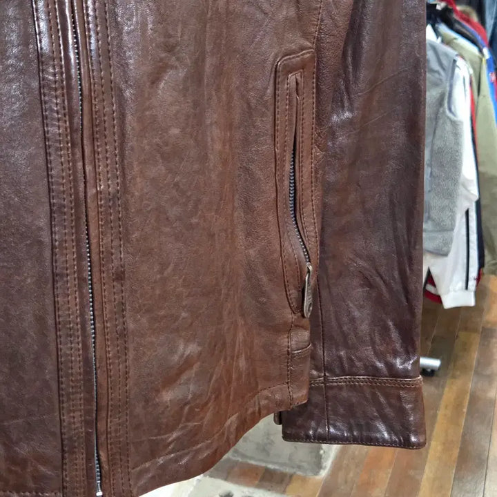 [BUNJANG] Vintage Brown Two-Pocket Lambskin Jacket / 빈티지 브라운 투포켓 양가죽 자켓