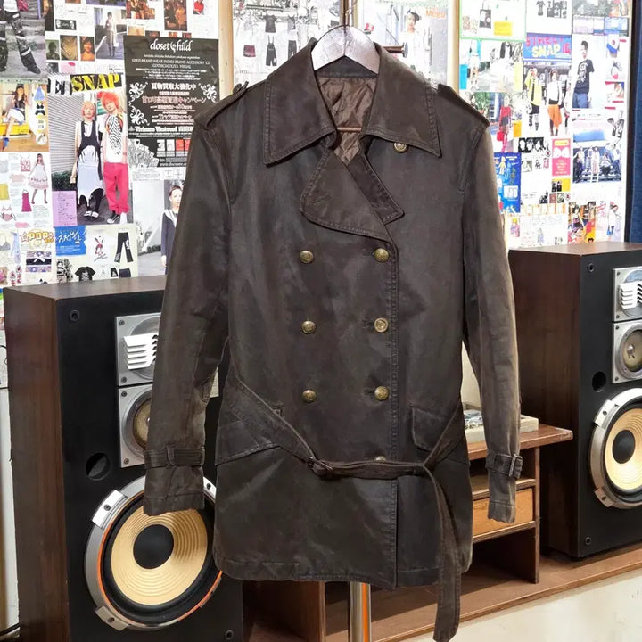 [BUNJANG] JPN Brown Belted Double Button Coat / JPN 브라운 벨티드 더블 버튼 코트