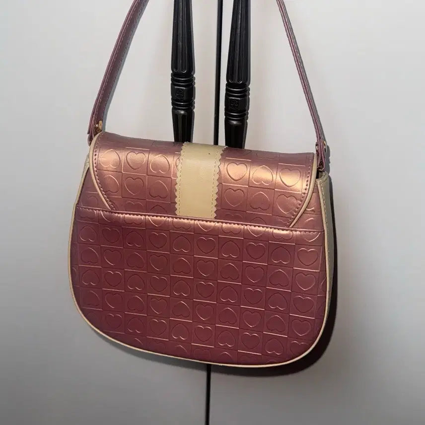 [BUNJANG] Lovecat Y2k Pink Heart Pattern Ribbon Shoulder Bag / Y2k 러브캣 핑크 하트 패턴 리본 숄더백 하이틴 가방