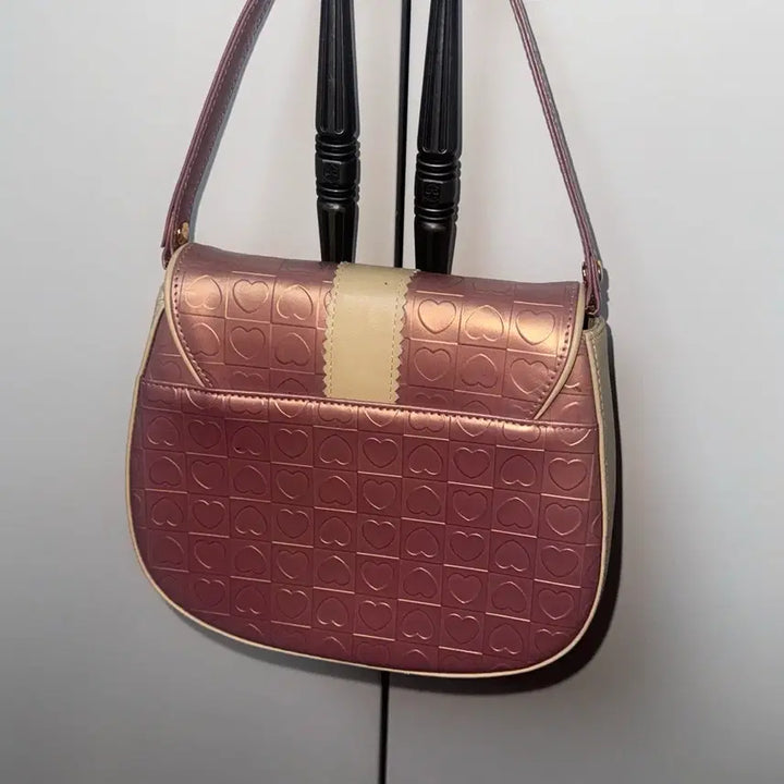 [BUNJANG] Lovecat Y2k Pink Heart Pattern Ribbon Shoulder Bag / Y2k 러브캣 핑크 하트 패턴 리본 숄더백 하이틴 가방