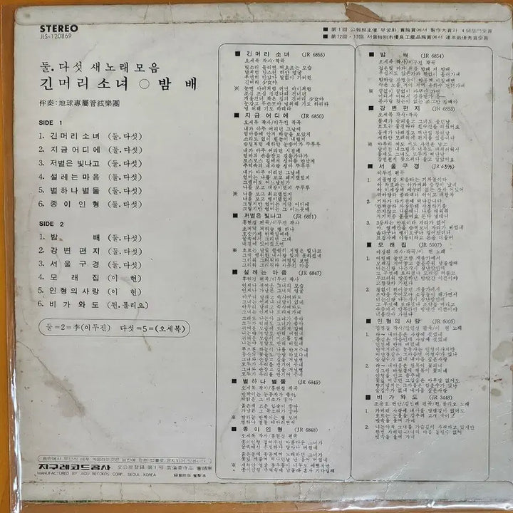 [BUNJANG] Two Five Long-haired Girl LP / LP/둘 다섯-새노래모음-긴머리소녀,밤배