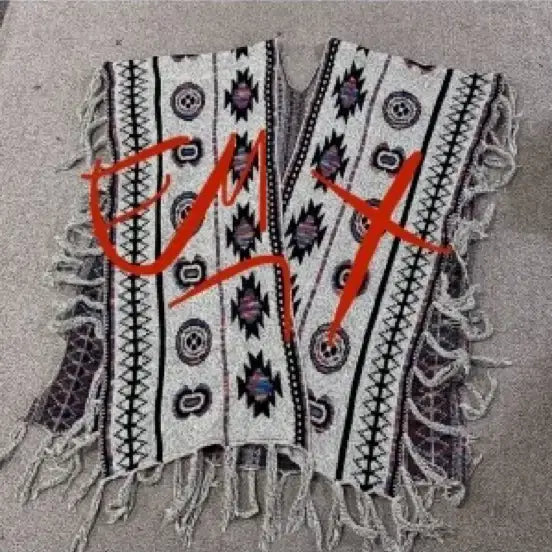 [BUNJANG] Ethnic Pattern Fringe Poncho / 에스닉 패턴 프린지 판쵸 0228