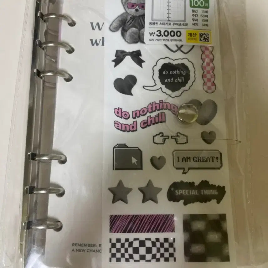[BUNJANG] A6 6-Ring Binder Diary + Stickers / A6 6공 다이어리 만년형 100매 + 스티커