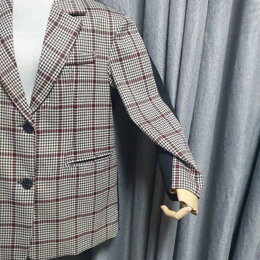 [BUNJANG] Checked Color Block Padded Jacket / 체크 배색 패드 고급자켓
